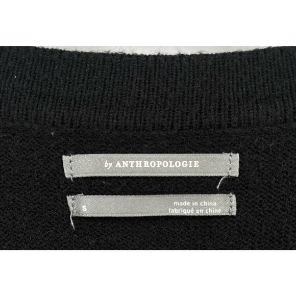 Anthropologie V Neck Button Trim Sweater Womens Size Small Solid Black - Picture 4 of 5